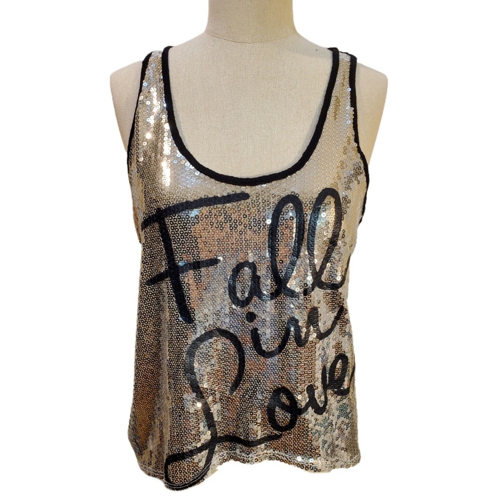 Madrag‎ Fall In Love Silver & Black Sequined Racerback Top Size XS/S